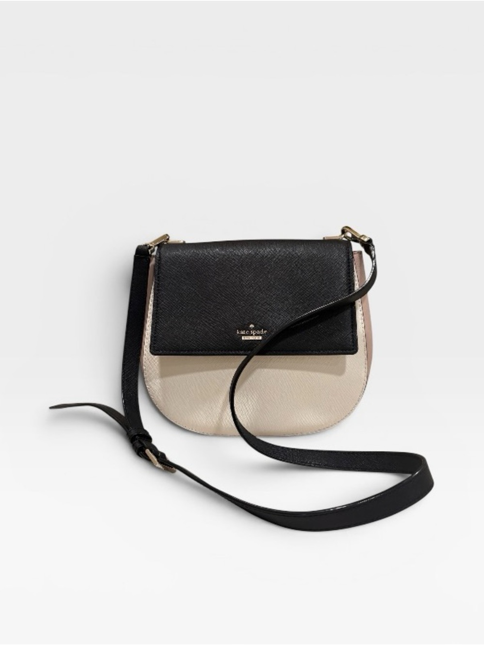 kate spade Black, Cream and Tan Two-Tone Crossbody Saddle Bag